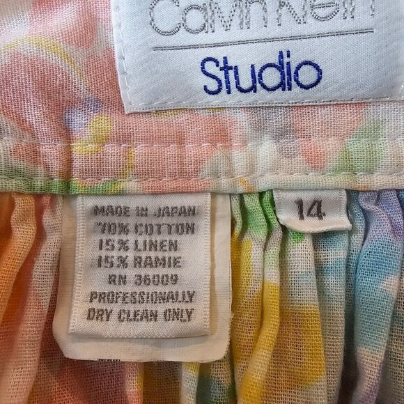 Vintage Calvin Klein Studio Floral Pastel Skirt, Cotton/Linen/Ramie, Size S/M - Picture 4 of 12
